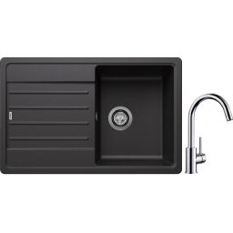 Blanco Legra 45 S zlewozmywak 78x50 cm Silgranit antracyt z Blanco Mida bateria kuchenna stojąca chrom (522201; 517742)