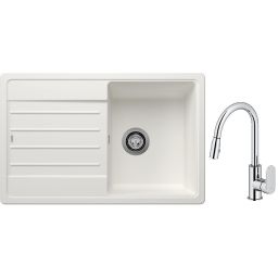 Blanco Legra 45 S zlewozmywak 78x50 cm Silgranit biały z Oltens Lista bateria kuchenna stojąca z wyciąganą wylewką chrom (522203; 35202100)