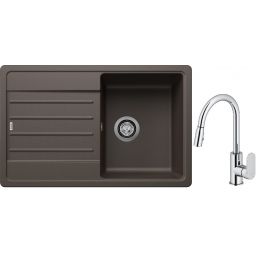 Blanco Legra 45 S zlewozmywak 78x50 cm Silgranit kawowy z Oltens Lista bateria kuchenna stojąca z wyciąganą wylewką chrom (522206 ; 35202100)