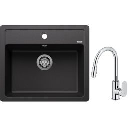 Blanco Legra 6 zlewozmywak 58,5x50 cm z Silgranit antracyt z Oltens Lista bateria kuchenna stojąca z wyciąganą wylewką chrom (523332; 35202100)