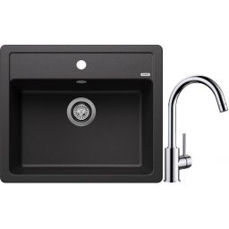 Blanco Legra 6 zlewozmywak 58,5x50 cm z Silgranit antracyt z Blanco Mida bateria kuchenna stojąca chrom (523332 ; 517742)