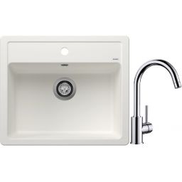 Blanco Legra 6 zlewozmywak 58,5x50 cm z Silgranit biały z Blanco Mida bateria kuchenna stojąca chrom (523334 ; 517742)