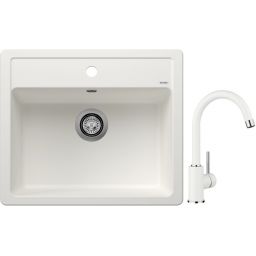 Blanco Legra 6 zlewozmywak 58,5x50 cm z Silgranit biały z Blanco Mida bateria kuchenna stojąca Silgranit biały/chrom (523334 ; 519418)