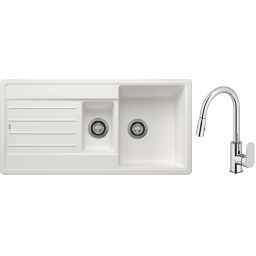 Blanco Legra 6 S zlewozmywak 100x50 cm z Silgranit biały z Oltens Lista bateria kuchenna stojąca z wyciąganą wylewką chrom (522209 ; 35202100)
