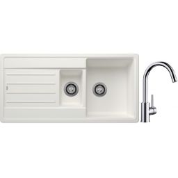Blanco Legra 6 S zlewozmywak 100x50 cm z Silgranit biały z Blanco Mida bateria kuchenna stojąca chrom (522209;517742)