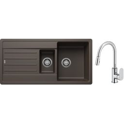 Blanco Legra 6 S zlewozmywak 100x50 cm z Silgranit kawowy  z Oltens Lista bateria kuchenna stojąca z wyciąganą wylewką chrom (522212;35202100)