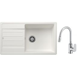 Blanco Legra XL 6 S zlewozmywak 86x50 cm z Silgranit biały z Oltens Lista bateria kuchenna stojąca z wyciąganą wylewką chrom (523328;35202100)