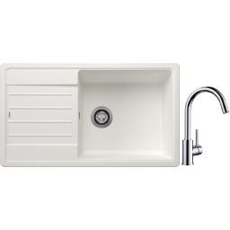 Blanco Legra XL 6 S zlewozmywak 86x50 cm z Silgranit biały z Blanco Mida bateria kuchenna stojąca chrom (523328;517742)