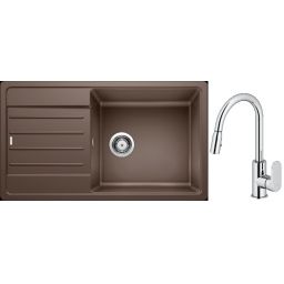 Blanco Legra XL 6 S zlewozmywak 86x50 cm z Silgranit kawowy z Oltens Lista bateria kuchenna stojąca z wyciąganą wylewką chrom (523331;35202100)