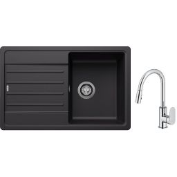 Blanco Legra 45 S zlewozmywak 78x50 cm Silgranit czarny  z Oltens Lista bateria kuchenna stojąca z wyciąganą wylewką chrom (526083;35202100)