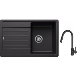 Blanco Legra 45 S zlewozmywak 78x50 cm Silgranit czarny z Oltens Litla bateria kuchenna stojąca czarny mat (526083, 35204300)
