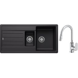 Blanco Legra 6 S zlewozmywak 100x50 cm z Silgranit czarny z Oltens Lista bateria kuchenna stojąca z wyciąganą wylewką chrom (526086, 35202100)