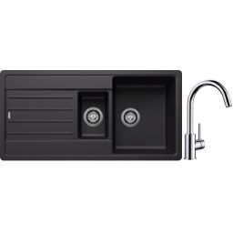 Blanco Legra 6 S zlewozmywak 100x50 cm z Silgranit czarny z Blanco Mida bateria kuchenna stojąca chrom 517742 (526086, 517742)