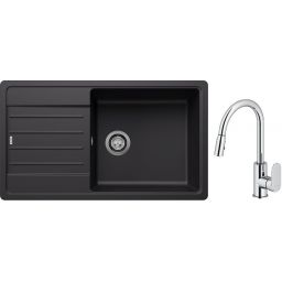 Blanco Legra XL 6 S zlewozmywak 86x50 cm z Silgranit czarny z Oltens Lista bateria kuchenna stojąca z wyciąganą wylewką chrom (526087, 35202100)