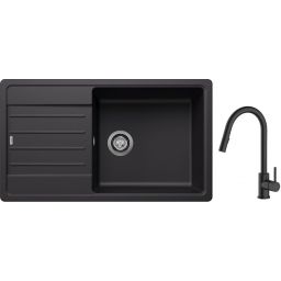 Blanco Legra XL 6 S zlewozmywak 86x50 cm z Silgranit czarny z Oltens Litla bateria kuchenna stojąca czarny mat (526087, 35204300)