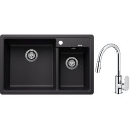 Blanco Legra 8 zlewozmywak 78x50 cm z Silgranit czarny z Oltens Lista bateria kuchenna stojąca z wyciąganą wylewką chrom (526223, 35202100)