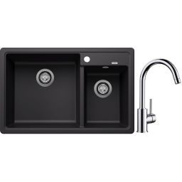 Blanco Legra 8 zlewozmywak 78x50 cm z Silgranit czarny z Blanco Mida bateria kuchenna stojąca chrom (526223, 517742)