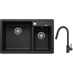 Blanco Legra 8 zlewozmywak 78x50 cm z Silgranit czarny z Oltens Litla bateria kuchenna stojąca czarny mat (526223, 35204300)