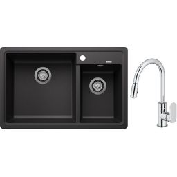 Blanco Legra 8 zlewozmywak 78x50 cm z Silgranit antracyt z Oltens Lista bateria kuchenna stojąca z wyciąganą wylewką chrom (526224, 35202100)