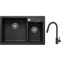Blanco Legra 8 zlewozmywak 78x50 cm z Silgranit antracyt z Oltens Litla bateria kuchenna stojąca czarny mat (526224, 35204300)