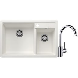 Blanco Legra 8 zlewozmywak 78x50 cm z Silgranit biały z Blanco Mida bateria kuchenna stojąca chrom (526226, 517742)