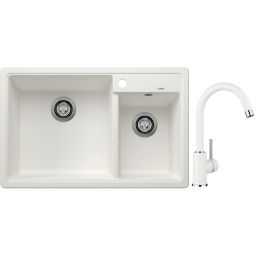 Blanco Legra 8 zlewozmywak 78x50 cm z Silgranit biały z Blanco Mida bateria kuchenna stojąca Silgranit biały/chrom (526226, 519418)