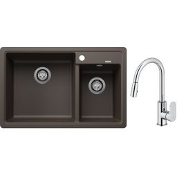 Blanco Legra 8 zlewozmywak 78x50 cm z Silgranit kawowy  z Oltens Lista bateria kuchenna stojąca z wyciąganą wylewką chrom (526229, 35202100)