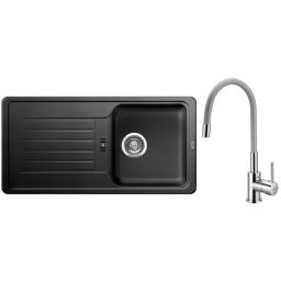 Zestaw Blanco Favos 45 S zlewozmywak granitowy 86x43,5 cm antracyt z baterią stojącą Hagser Emma chrom-szary (516617, HGR40000035)