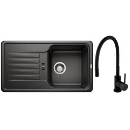 Zestaw Blanco Favos Mini zlewozmywak granitowy 78x43,5 cm czarny z baterią stojącą Hagser Emma czarna (526078, HGR70000035)