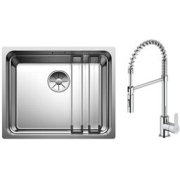 Zestaw Blanco Etagon 500-U zlewozmywak stalowy 54x44 cm z baterią kuchenną Oltens Duf stojąca z wyciąganą wylewką chrom (521841, 35203100)