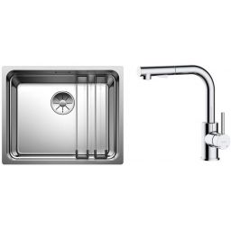 Zestaw Blanco Etagon 500-U zlewozmywak stalowy 54x44 cm z baterią kuchenną Oltens Myvat stojąca z wyciąganą wylewką chrom (521841, 35205100)