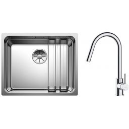 Zestaw Blanco Etagon 500-U zlewozmywak stalowy 54x44 cm z baterią kuchenną Oltens Litla stojąca z wyciąganą wylewką chrom (521841, 35204100)