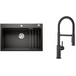 Zestaw Blanco Etagon 8 zlewozmywak granitowy czarny z baterią kuchenną Catris-S czarną (525892, 525793)