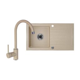Zestaw Deante Zorba zlewozmywak granitowy piaskowy z baterią kuchenną Nemezja (ZQZ7113, BEN762M)