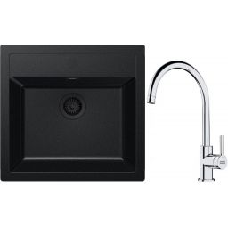 Zestaw Franke Sirius SID 610-49 zlewozmywak Tectonite 56x53 cm z baterią Franke czarny mat/chrom (1430702425, 1150693228)