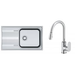 Zestaw Franke Smart SRL 611-86 XL zlewozmywak stalowy 86x50 cm z baterią kuchenną Oltens Lista len/chrom (1010368324, 35202100)