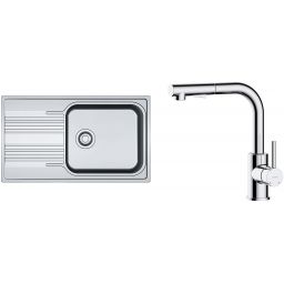 Zestaw Franke Smart SRL 611-86 XL zlewozmywak stalowy 86x50 cm z baterią kuchenną Oltens Myvat len/chrom (1010368324, 35205100)