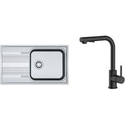 Zestaw Franke Smart SRL 611-86 XL zlewozmywak stalowy 86x50 cm z baterią kuchenną Oltens Myvat len/czarny mat (1010368324, 35205300)