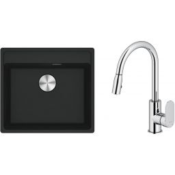 Zestaw Franke Maris MRG 610-52 zlewozmywak 51x56 cm z baterią kuchenną Oltens Lista czarny mat/chrom (1140661761, 35202100)