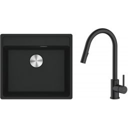 Zestaw Franke Maris MRG 610-52 zlewozmywak 51x56 cm z baterią kuchenną Oltens Litla czarny mat (1140661761, 35204300)