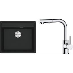 Zestaw Franke Maris MRG 610-52 zlewozmywak 51x56 cm z baterią kuchenną Oltens Myvat czarny mat/chrom (1140661761, 35205100)