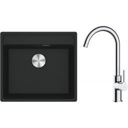 Zestaw Franke Maris MRG 610-52 zlewozmywak 51x56 cm z baterią kuchenną Oltens Skafta czarny mat/chrom (1140661761, 35206100)