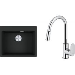 Zestaw Franke Maris MRG 610-54 FTL zlewozmywak 59x50 cm z baterią kuchenną Oltens Lista czarny mat/chrom (1140661794, 35202100)