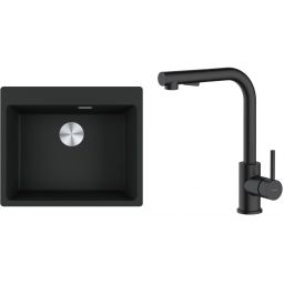 Zestaw Franke Maris MRG 610-54 FTL zlewozmywak 59x50 cm z baterią kuchenną Oltens Myvat czarny mat (1140661794, 35205300)