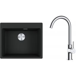 Zestaw Franke Maris MRG 610-54 FTL zlewozmywak 59x50 cm z baterią kuchenną Oltens Skafta czarny mat/chrom (1140661794, 35206100)
