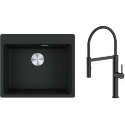 Zestaw Franke Maris MRG 610-54 FTL zlewozmywak 59x50 cm z baterią kuchenną Oltens Borga czarny mat (1140661794, 35207300)