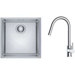 Zestaw Franke Maris MRX 110-40 zlewozmywak 40x40 cm z baterią kuchenną Oltens Litla stal szczotkowana/chrom (1220543995, 35204100)