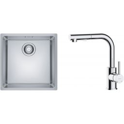 Zestaw Franke Maris MRX 110-40 zlewozmywak 40x40 cm z baterią kuchenną Oltens Myvat stal szczotkowana/chrom (1220543995, 35205100)