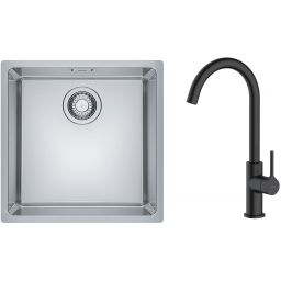Zestaw Franke Maris MRX 110-40 zlewozmywak 40x40 cm z baterią kuchenną Oltens Skaft stal szczotkowana/czarny mat (1220543995, 35206300)
