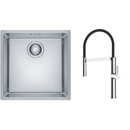 Zestaw Franke Maris MRX 110-40 zlewozmywak 40x40 cm z baterią kuchenną Oltens Borga stal szczotkowana/chrom/czarny (1220543995, 35207100)